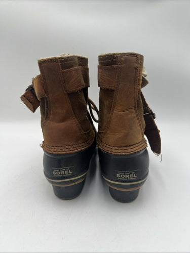 Sorel Fancy Lace II Brown Leather Lace Up Lined Waterproof Boots Womens Size 8.5