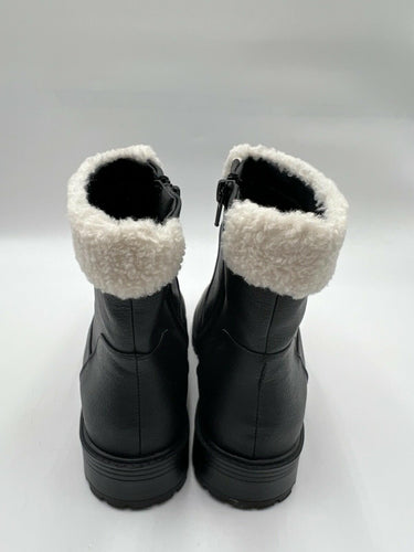 Wonderly Presley Sherpa Cuff Black Faux Leather Ankle Boots Womens Size 7.5 M