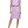 DKNY Women's V Neck Smocked Waist Flutter Sleeve Dress, Cream/Rasberry, 8 DKNY