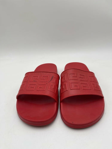 Men’s GIVENCHY 4G Pool Logo Slide Leather Sandals Red Size 41