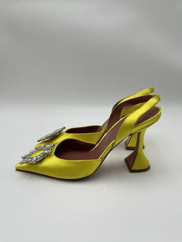 Amina Muaddi yellow Begum crystal slingback heels Size 37.5 Amina Muaddi