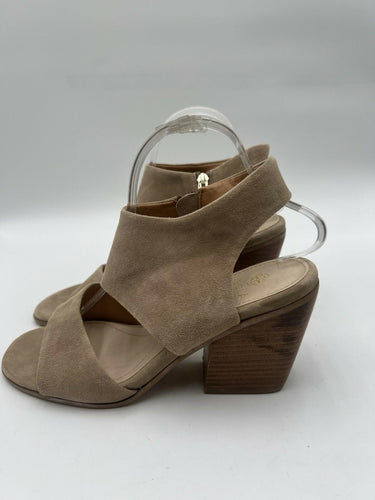 Isola Taupe Suede Block Heel Sandals Open Toe Side Zip Womens Size 9