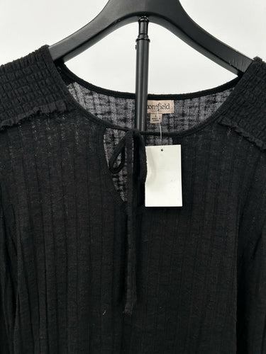 Bloomfield Woman’s black long-sleeve textured blouse tie-neck detail Size L