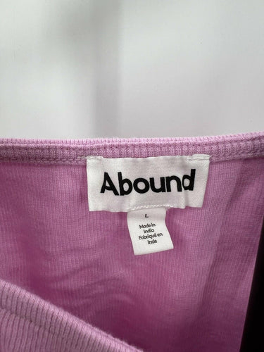 Abound Pink Ribbed Crop Top Tie Front Ruched Lettuce Hem Tank - L