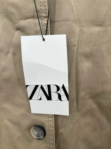 Zara Trench Coat Womens Beige Long Button Front Raglan Sleeve Pockets M