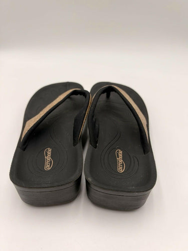 Aerothotic Womens Black Tan Thong Flip Flops Comfort Wedge Sandals Size 7