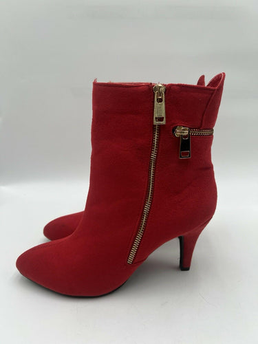 Bellini Red Suede Ankle Booties Double Gold Zipper Stiletto Size 9