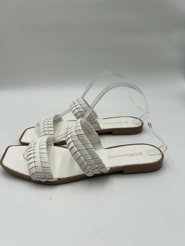 BCBG Generation White Braided Woven Slide Sandals Square Toe Size 9.5