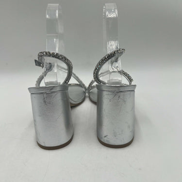 Women’s Stuart Weitzman Soiree Crystal block Silver Leather Heels Size 7.5B Stuart Weitzman