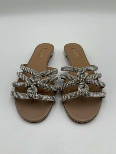 Aquazzura Moondust flat sandals napa leather with crystal-embellished Size 36.5