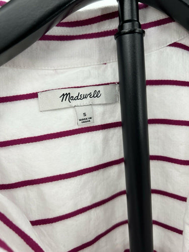 Madewell Blouse Womens White Burgundy Stripe Sleeveless Button Up Top S Madewell