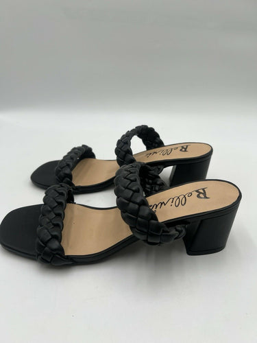 Bellini Fuss Black Braided Double Band Block Heel Mules Size 8.5