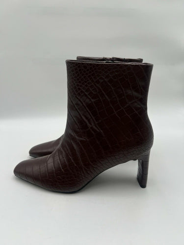 Alfani Terrie Croc Ankle Boots Brown Burgundy Block Heel Womens 11