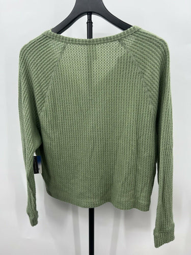 Abound Top Womens Green Waffle Knit V Neck Long Sleeve Crop Raglan Boho NEW S