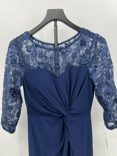 Alex Evenings Long Gown Navy Lace Sequin Top Twist Front Formal Dress 6 Alex Evenings