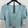 BP Aqua Crop Top Henley Tee Ribbed Lettuce Hem Plus Size 1X BP.