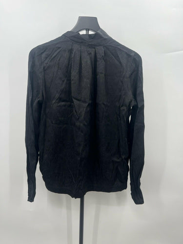 Topshop Blouse Black Snake Print Tie Neck Long Sleeve Sheer Pleated - Size 4