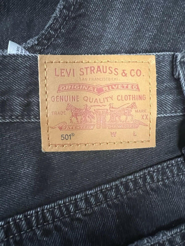 Levi's 501 Shorts High Rise Faded Black Denim Distressed Cutoff Frayed Size 25 Levi's