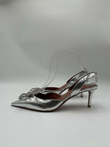 Amina Muaddi Rosie 60 slingback pumps in silver crystal bow Heels Size 37.5