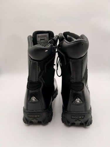 Men’s Rocky Alpha Force Waterproof Zipper Duty Black Leather Boot Size 8W