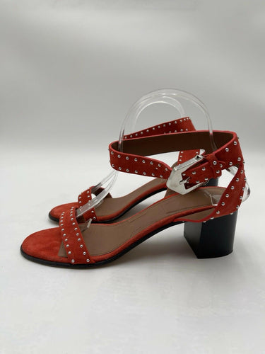 Givenchy Studded Ankle Strap Sandals Orange Suede Open Toe Heels Size 38.5
