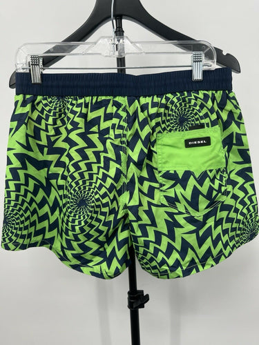 NWT Diesel Swim Trunks Mens Green Blue Psychedelic Zig Zag Board Shorts L