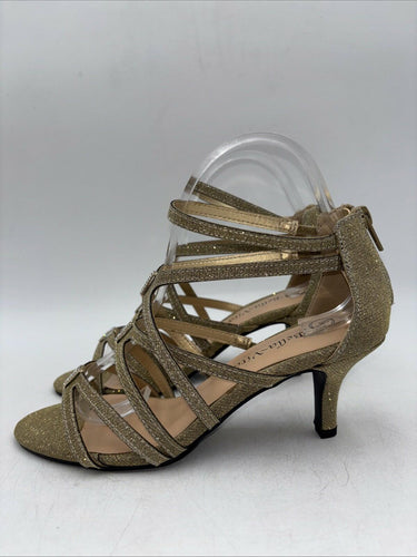 Bella Vita Women Karlette Kitten Heel Evening Sandals Gold Glitter Size 7.5 M Bella Vita