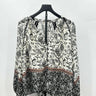 Lovestitch long-sleeve blouse Black/ White Floral Pattern Dusty Rose Border  S Lovestitch