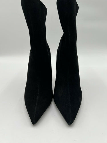 Aqua Black Suede Crystal Heel Ankle Boots Size 8
