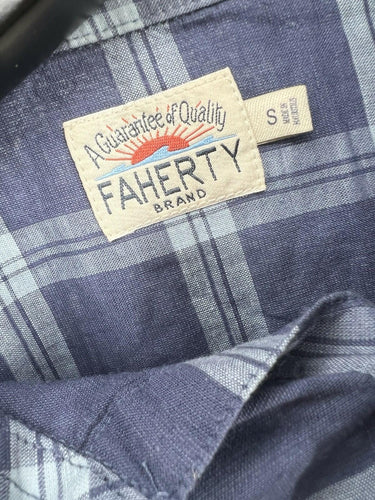 Faherty Brand Shirt Mens Plaid Blue Navy Light Blue Check Button Down S Faherty