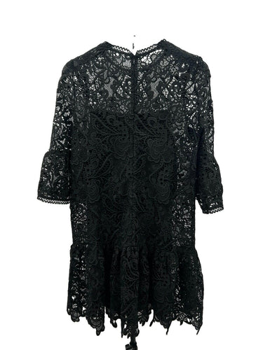 Monique Lhuillier Womans Black Short Sleeve Dress Black Lace Flared Size 8