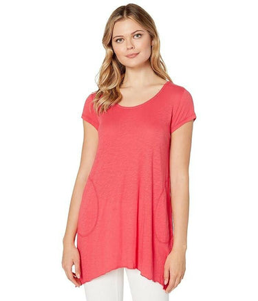 Mod-o-doc Featherweight Woman's Short Sleeve Scoop Neck Tunic Hibiscus SIZE S