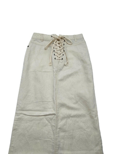 McQ Womans Skirt Cream Denim Lace Up Back Closure Size 24