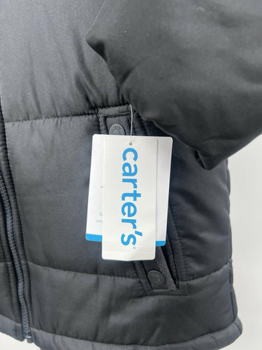 Carter's Boys Quilted Puffer Jacket Black Blue Fleece Lined Winter Coat NWT 5/6 Carter's