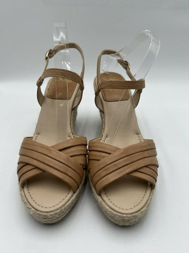 Sofft Balance Espadrille Wedge Sandals Tan Leather Ankle Strap Size 11