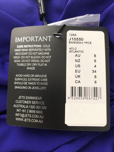 NWT JETS SWIMWEAR AUSTRALIA Jetset Bandeau Woman's One-Piece Atlantic Size 4 JETS
