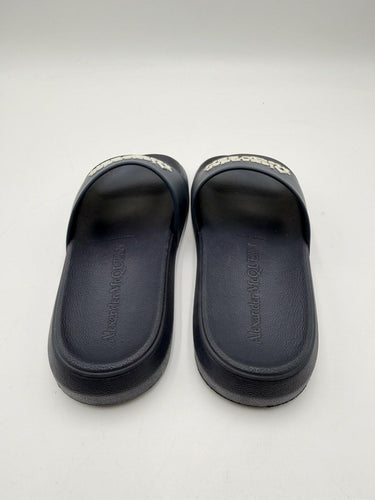 Alexander McQueen Womens Logo Pool Rubber Slides Sandals Navy Size 35.5 Alexander McQueen