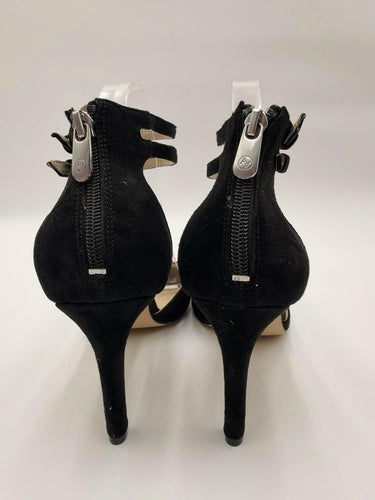Adrienne Vittadini Womens Black Suede Pointed Toe Ankle Strap Heels Size 9