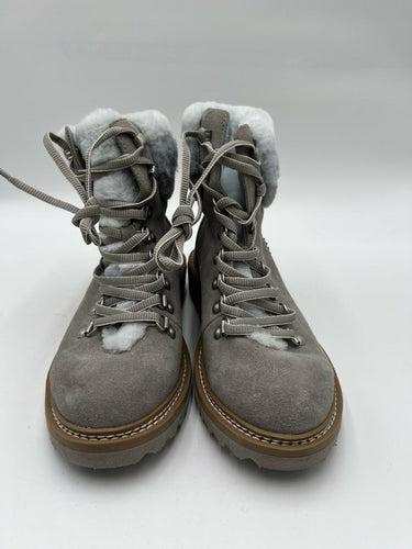 Splendid Evita Gray Suede Faux Fur Cuff Hiker Boots Womens Size 6.5