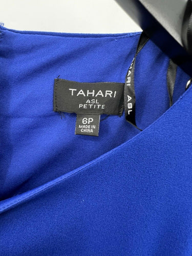 Tahari ASL Royal Blue Sheath Dress Side Bow Tie 3/4 Sleeve 6P