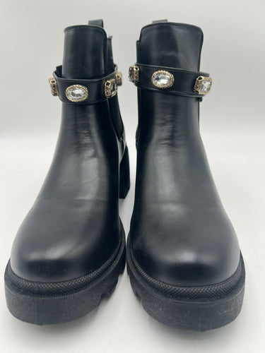 Sugar Favorite Black Jeweled Strap Lug Chelsea Ankle Boots Womens 9.5 Sugar