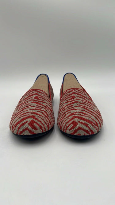 Girls Rothy’s “THE LOAFER” White/Red Zebra Print Knit Round Toe Flats Size 4 Rothy’s