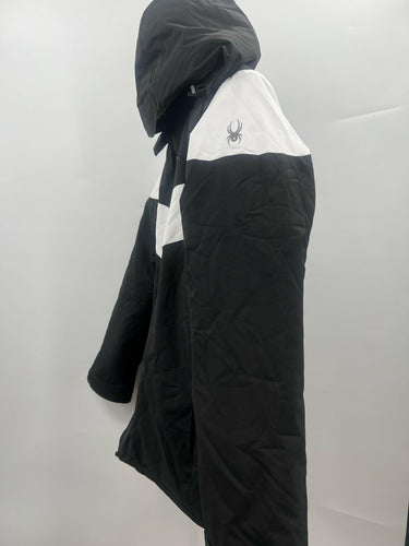 Spyder Jacket Womens Black White Colorblock Hooded Ski Insulated Puffer Coat L Spyder