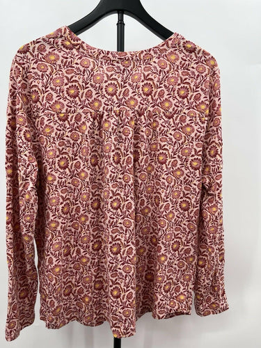 Style & Co Womens Pink Burgundy Floral Blouses Long Sleeve Henley Boho - Size XL