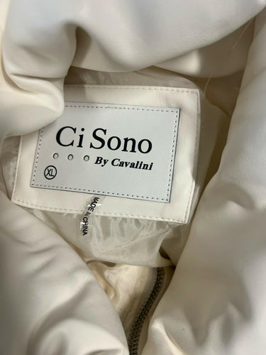 Ci Sono By Cavalini Jacket Womens White Cropped Puffer Faux Leather Bomber XL CI SONO