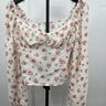 Abound Top White Ditsy Floral Pink Off Shoulder Puff Sleeve Crop M Abound