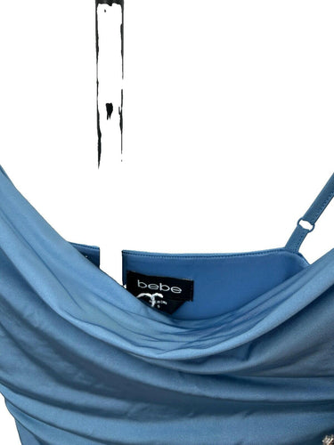 Bebe light blue Woman’s midi dress cowl neckline Drawstring Details Size S