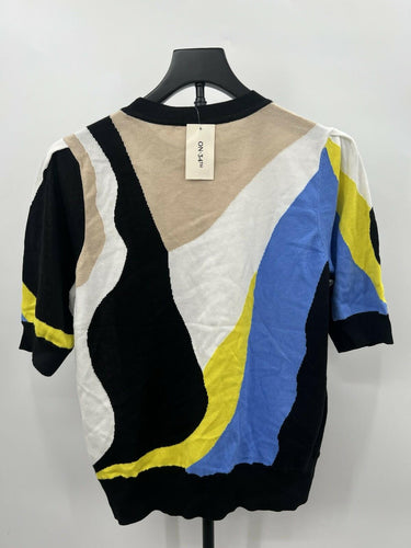 ON 34th Sweater Top Abstract Colorblock Mesh Knit Short Sleeve XS On 34th