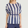 NWT Sportmax Code Womens Astoria Half Sleeve Stripe Blouse Blue Size 12 Sportmax