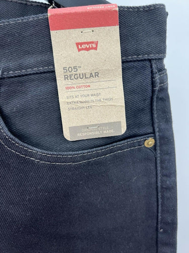 Levi's 505 Regular Straight Leg Jeans Black Mens Straight Denim NWT - Size 33x32